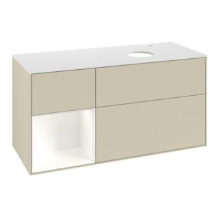 V&B Finion Meuble sous lavabo 120 cm, éclairage mural, blanc brillant, gris brillant