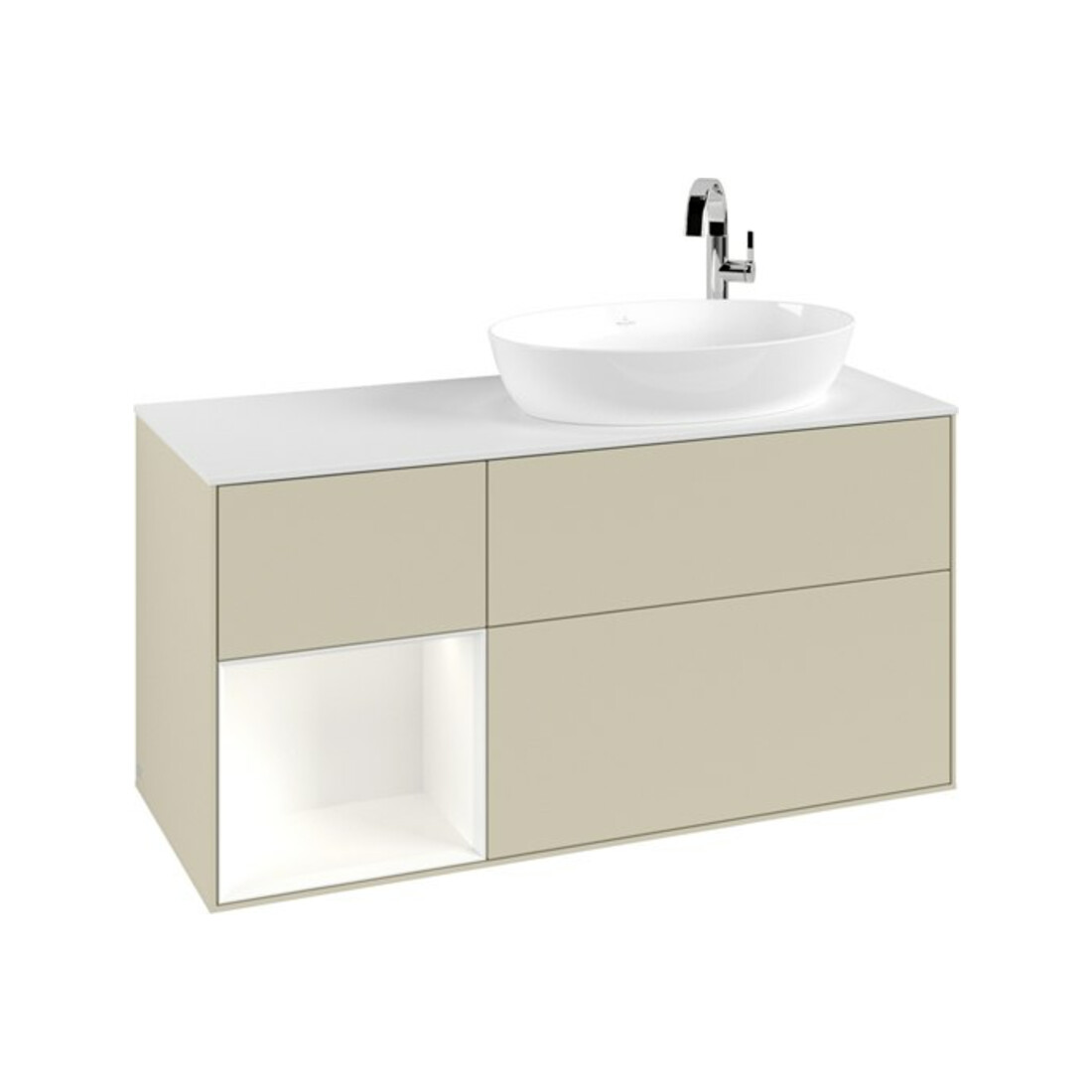 V&B Finion Meuble sous lavabo 120 cm, éclairage mural, blanc brillant, gris brillant
