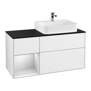 V&B Finion Meuble sous lavabo 120 cm, éclairage mural, blanc brillant Lac