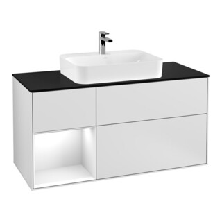 V&B Finion Meuble sous lavabo 120 cm, éclairage mural, blanc brillant, laqué