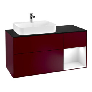 V&B Finion Meuble sous lavabo 120 cm, éclairage mural, blanc brillant, laqué