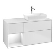 V&B Finion Meuble sous lavabo 120 cm, éclairage mural, blanc brillant laqué