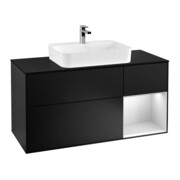 V&B Finion Meuble sous lavabo 120 cm, éclairage mural, blanc brillant, laqué bleu