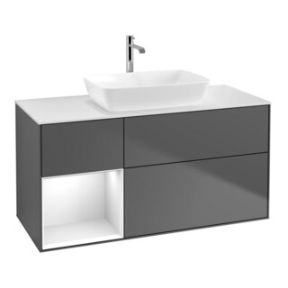 V&B Finion Meuble Sous-Lavabo 120 cm, Éclairage Mural, Blanc Lacqué, Anthracite m