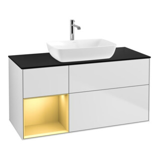 V&B Finion Meuble sous lavabo 120 cm, éclairage mural, blanc laqué
