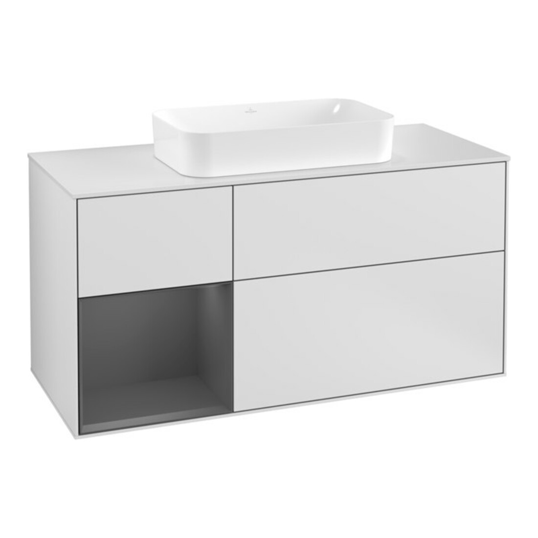 V&B Finion Meuble sous lavabo 120 cm, éclairage mural, blanc laqué