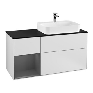 V&B Finion Meuble sous lavabo 120 cm, éclairage mural, blanc laqué