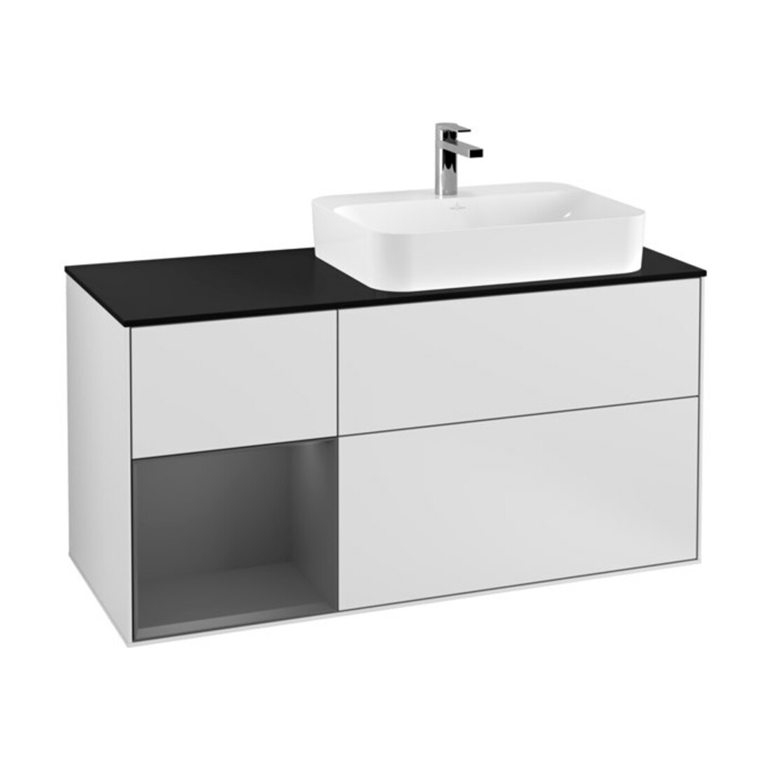 V&B Finion Meuble sous lavabo 120 cm, éclairage mural, blanc laqué
