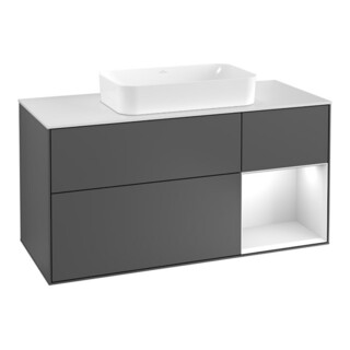 V&B Finion Meuble sous lavabo 120 cm, éclairage mural, blanc laqué