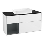 V&B Finion Meuble sous lavabo 120 cm, éclairage mural, blanc laqué