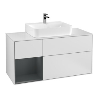 V&B Finion Meuble sous lavabo 120 cm, éclairage mural, blanc laqué