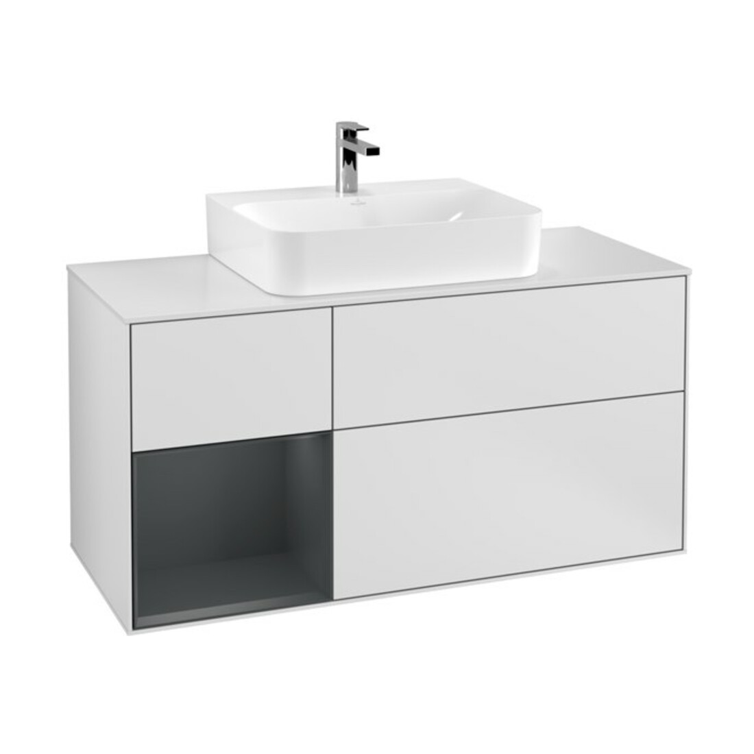 V&B Finion Meuble sous lavabo 120 cm, éclairage mural, blanc laqué