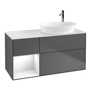 V&B Finion Meuble sous lavabo 120 cm, éclairage mural, blanc laqué, anthracite