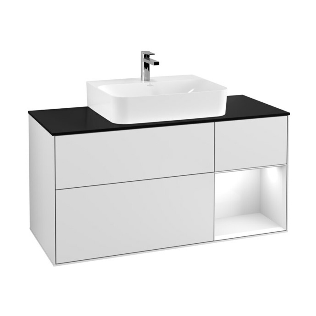 V&B Finion Meuble sous lavabo 120 cm, éclairage mural, blanc laqué, blanc mat