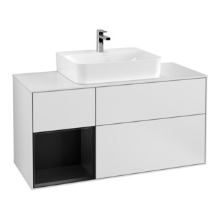 V&B Finion Meuble sous lavabo 120 cm, éclairage mural, blanc laqué, bleu laqué