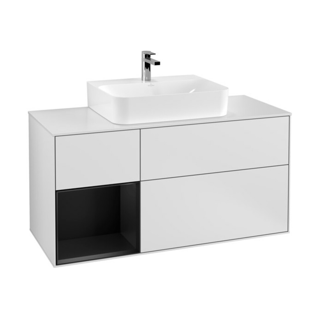 V&B Finion Meuble sous lavabo 120 cm, éclairage mural, blanc laqué, bleu laqué