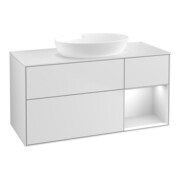 V&B Finion Meuble sous-lavabo 120 cm, éclairage mural, blanc mat laqué