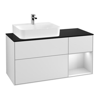 V&B Finion Meuble sous lavabo 120 cm, éclairage mural, blanc mat laqué