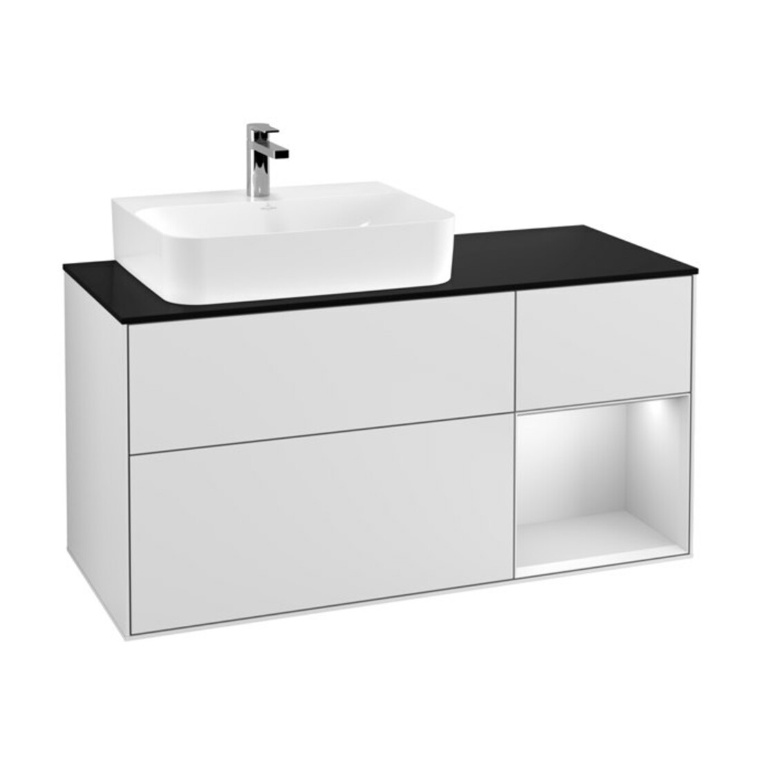 V&B Finion Meuble sous lavabo 120 cm, éclairage mural, blanc mat laqué