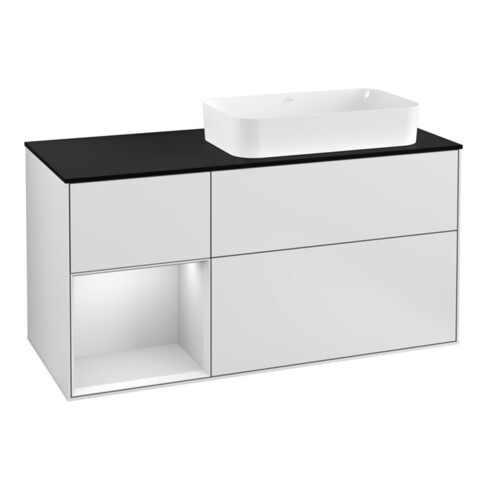 V&B Finion Meuble sous lavabo 120 cm, éclairage mural, blanc mat laqué