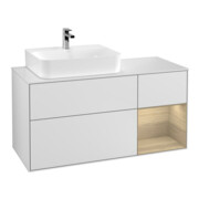 V&B Finion Meuble sous lavabo 120 cm, éclairage mural, blanc mat laqué