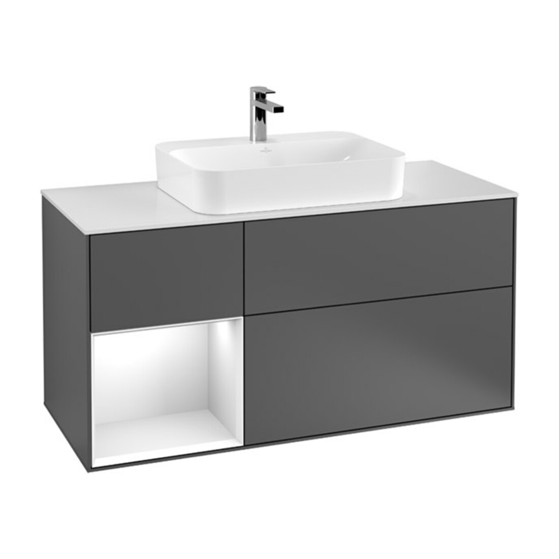 V&B Finion Meuble sous lavabo 120 cm, éclairage mural, blanc mat laqué