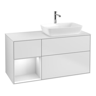 V&B Finion Meuble sous lavabo 120 cm, éclairage mural, blanc mat laqué