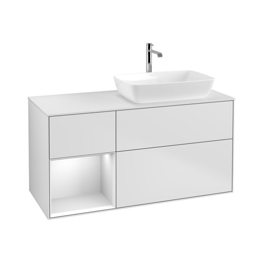 V&B Finion Meuble sous lavabo 120 cm, éclairage mural, blanc mat laqué