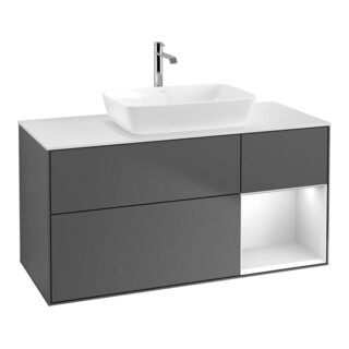 V&B Finion Meuble sous lavabo 120 cm, éclairage mural, blanc mat, laqué, anthracite mat