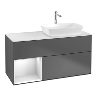 V&B Finion Meuble sous lavabo 120 cm, éclairage mural, blanc mat, laqué, anthracite mat