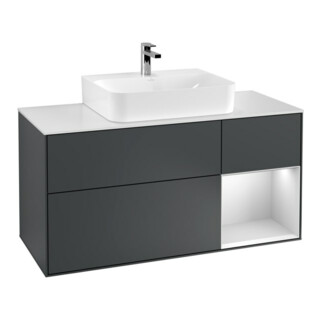 V&B Finion Meuble sous lavabo 120 cm, éclairage mural, blanc mat, laqué bleu