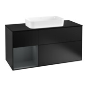 V&B Finion Meuble sous lavabo 120 cm, éclairage mural, blanc mat, laqué bleu mat-1