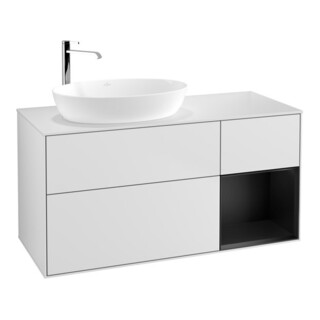 V&B Finion Meuble sous lavabo 120 cm, éclairage mural, blanc mat laqué, bleu mat laqué