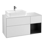 V&B Finion Meuble sous lavabo 120 cm, éclairage mural, blanc mat laqué, bleu mat laqué