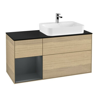 V&B Finion Meuble sous lavabo 120 cm, éclairage mural, blanc mat, laqué, ouverture à ven