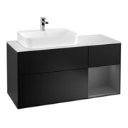 V&B Finion Meuble sous lavabo 120 cm, éclairage mural, blanc mat, poignée argent mat, bleu mat laqué