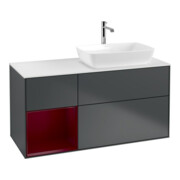 V&B Finion Meuble sous lavabo 120 cm, éclairage mural, blanc mat, poignée en métal laqué, bleu mat