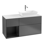 V&B Finion Meuble sous lavabo 120 cm, éclairage mural, blanc mat, réglette bleue mat laquée, anthracite mat