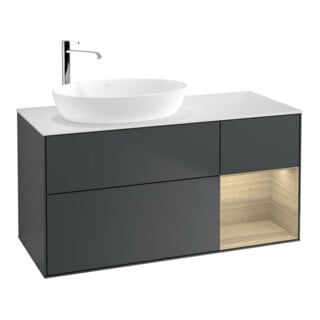 V&B Finion Meuble sous lavabo 120 cm, éclairage mural, blanc mat, réglette, miroir avec éclairage lacqué