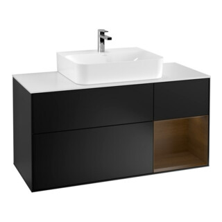 V&B Finion Meuble sous lavabo 120 cm, éclairage mural, blanc mat, réglette réglable, bleu mat laqué