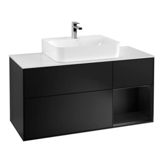 V&B Finion Meuble sous lavabo 120 cm, éclairage mural, blanc mat, rouge bleu mat laqué