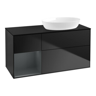 V&B Finion Meuble sous-lavabo 120 cm, éclairage mural, bleu mat, étagère médium mat, bleu mat laqué