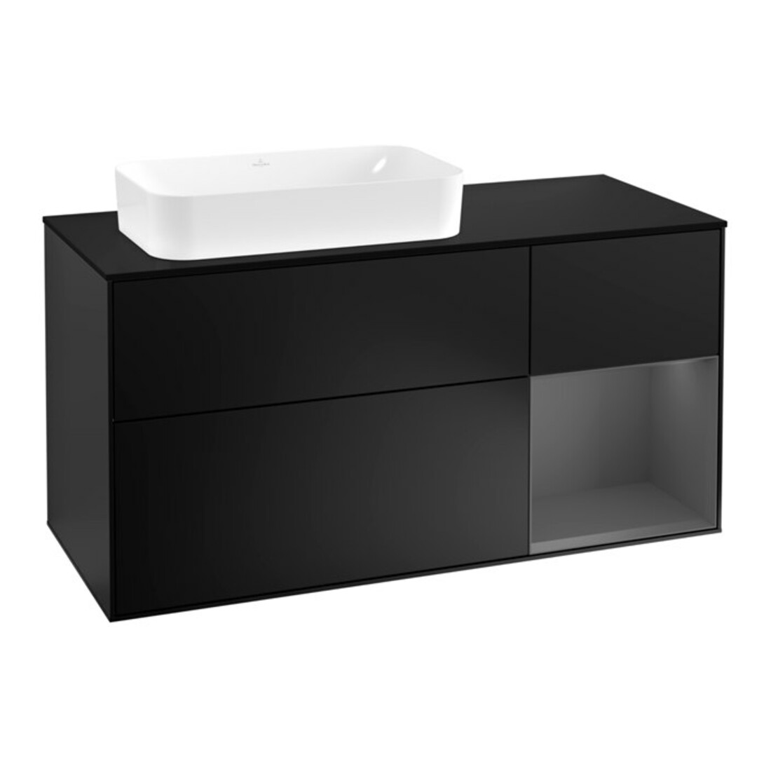 V&B Finion Meuble sous lavabo 120 cm, éclairage mural, bleu mat laqué