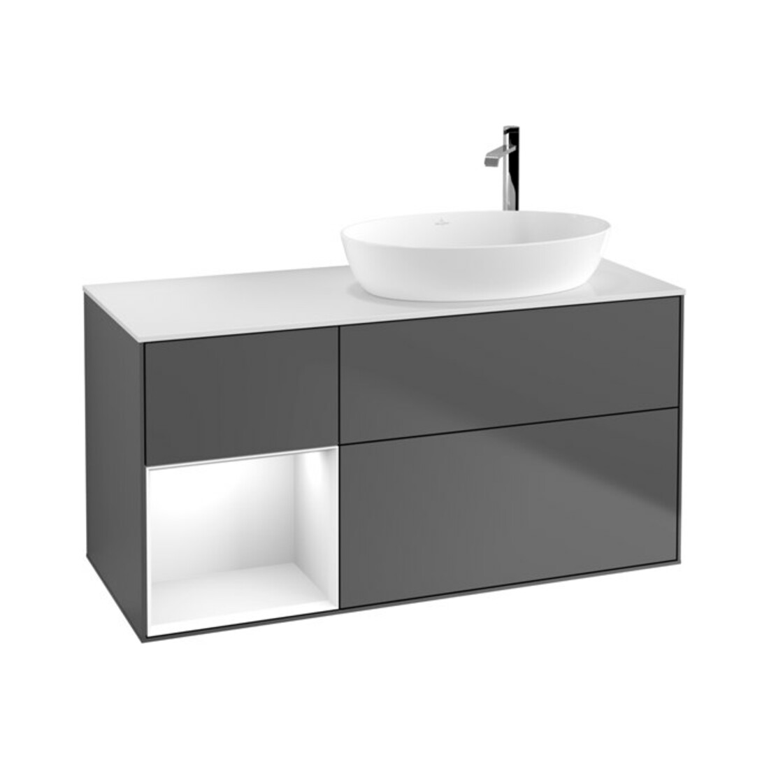 V&B Finion Meuble sous lavabo 120 cm, éclairage mural, laque anthracite mat