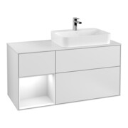 V&B Finion Meuble sous lavabo 120 cm, éclairage mural, laqué blanc, blanc mat lacqué