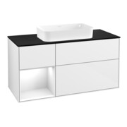 V&B Finion Meuble sous lavabo 120 cm, éclairage mural, laqué blanc brillant