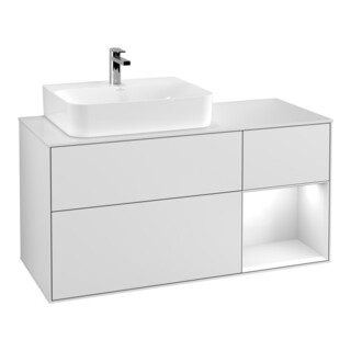 V&B Finion Meuble sous lavabo 120 cm, éclairage mural, laqué blanc mat