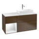 V&B Finion Meuble sous lavabo 120 cm, éclairage mural, laqué blanc, noyer veinée-1