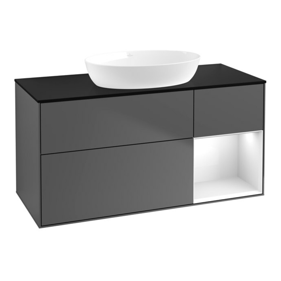 V&B Finion Meuble sous lavabo 120 cm, éclairage mural, laque blanche, anthracite m