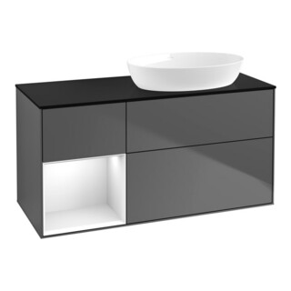 V&B Finion Meuble sous lavabo 120 cm, éclairage mural, laque blanche, anthracite m